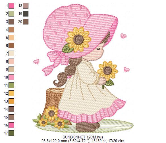 Baby girl with sunflowers embroidery designs - Princess with flowers and braids machine embroidery pattern - Instant digital download pes
