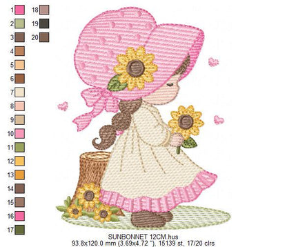 Baby girl with sunflowers embroidery designs - Princess with flowers and braids machine embroidery pattern - Instant digital download pes