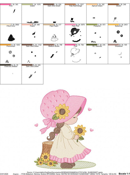 Baby girl with sunflowers embroidery designs - Princess with flowers and braids machine embroidery pattern - Instant digital download pes
