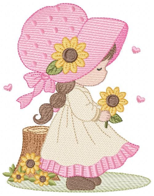 Baby girl with sunflowers embroidery designs - Princess with flowers and braids machine embroidery pattern - Instant digital download pes