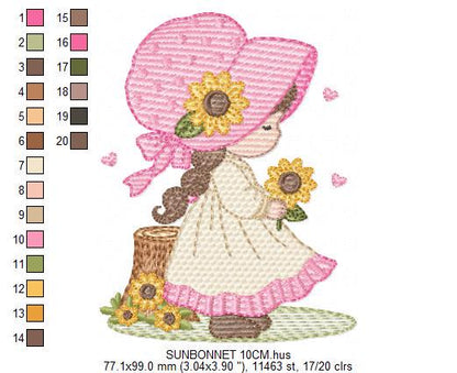 Baby girl with sunflowers embroidery designs - Princess with flowers and braids machine embroidery pattern - Instant digital download pes
