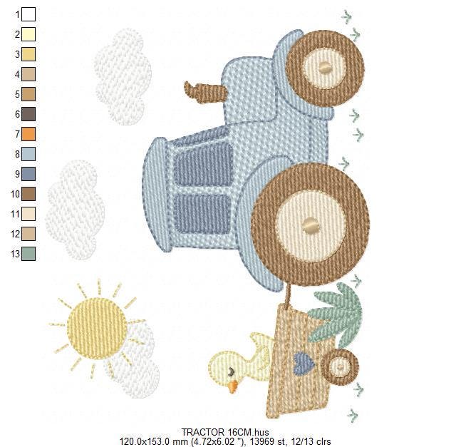 Farm Tractor embroidery designs - Ranch Pickup Truck with duck machine embroidery pattern - Baby boy file - Instant digital download pes jef