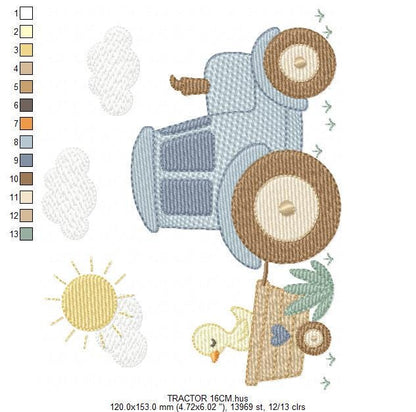 Farm Tractor embroidery designs - Ranch Pickup Truck with duck machine embroidery pattern - Baby boy file - Instant digital download pes jef