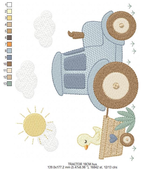 Farm Tractor embroidery designs - Ranch Pickup Truck with duck machine embroidery pattern - Baby boy file - Instant digital download pes jef