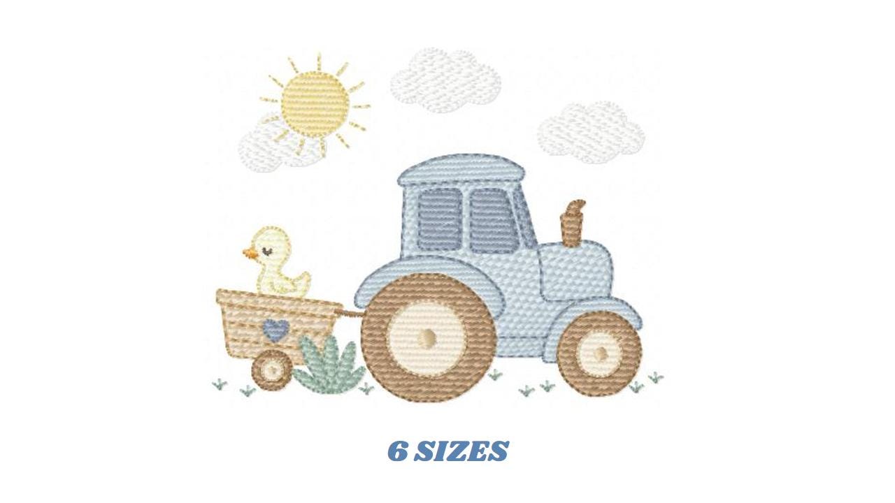 Farm Tractor embroidery designs - Ranch Pickup Truck with duck machine embroidery pattern - Baby boy file - Instant digital download pes jef
