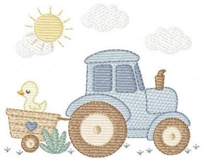 Farm Tractor embroidery designs - Ranch Pickup Truck with duck machine embroidery pattern - Baby boy file - Instant digital download pes jef