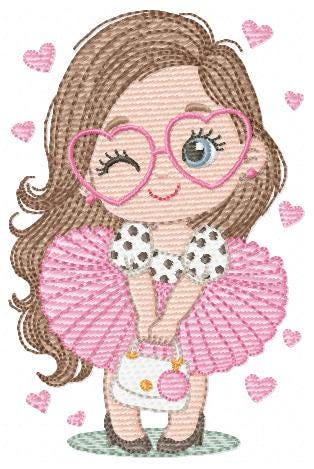 Long hair girl with glasses embroidery designs - Princess machine embroidery pattern - Baby Girl file - Instant digital download pes jef dst