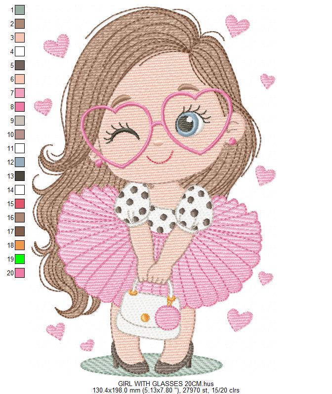 Long hair girl with glasses embroidery designs - Princess machine embroidery pattern - Baby Girl file - Instant digital download pes jef dst