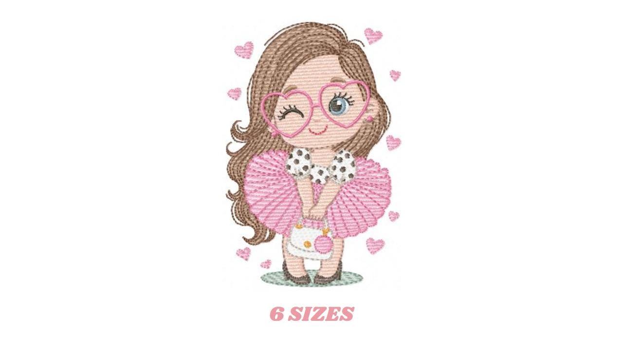 Long hair girl with glasses embroidery designs - Princess machine embroidery pattern - Baby Girl file - Instant digital download pes jef dst
