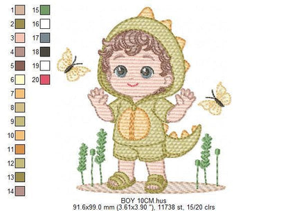 Dragon Boy embroidery designs - Dinosaur machine embroidery pattern - Baby Boy dressed as dragon dino - instant digital download pes jef dst