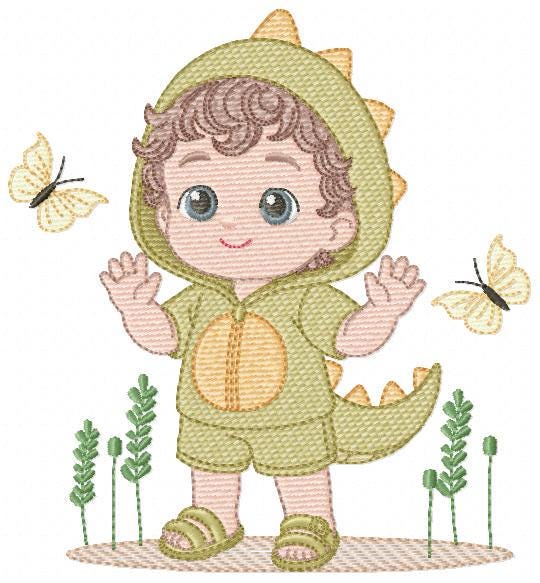 Dragon Boy embroidery designs - Dinosaur machine embroidery pattern - Baby Boy dressed as dragon dino - instant digital download pes jef dst