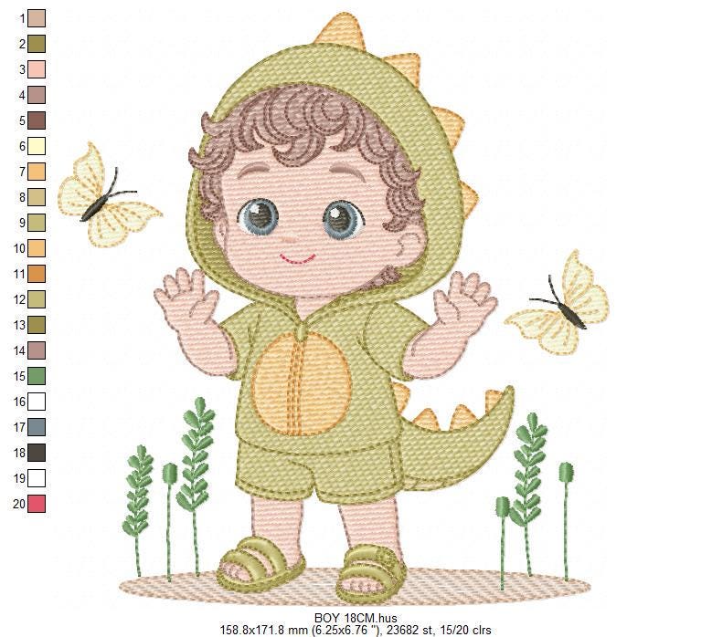 Dragon Boy embroidery designs - Dinosaur machine embroidery pattern - Baby Boy dressed as dragon dino - instant digital download pes jef dst