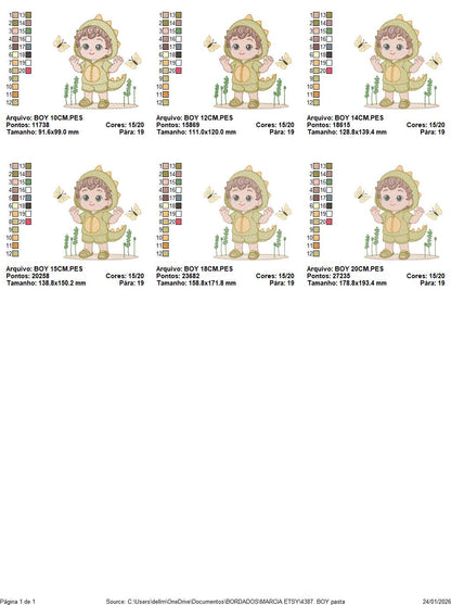 Dragon Boy embroidery designs - Dinosaur machine embroidery pattern - Baby Boy dressed as dragon dino - instant digital download pes jef dst