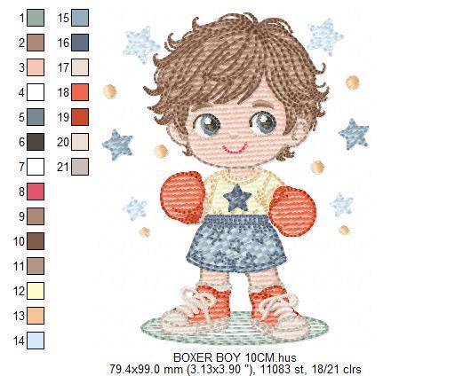 Boxer Boy embroidery designs - Baby Boy athlete machine embroidery file - Fighter Pugilist file - Instant digital download pes jef dst hus