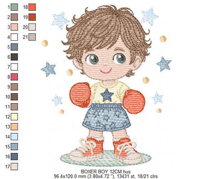 Boxer Boy embroidery designs - Baby Boy athlete machine embroidery file - Fighter Pugilist file - Instant digital download pes jef dst hus