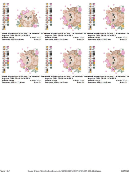 Bear embroidery designs - Baby Girl Bear machine embroidery pattern - Cute Bear with tree trunk file - Instant digital download pes jef dst