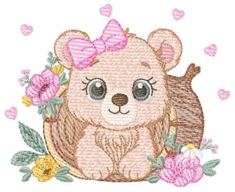 Bear embroidery designs - Baby Girl Bear machine embroidery pattern - Cute Bear with tree trunk file - Instant digital download pes jef dst