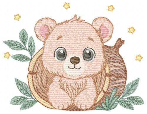 Bear embroidery designs - Baby Boy Bear machine embroidery pattern - Cute Bear with tree trunk file - Instant digital download pes jef dst
