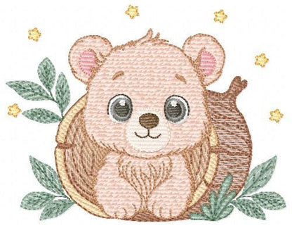 Bear embroidery designs - Baby Boy Bear machine embroidery pattern - Cute Bear with tree trunk file - Instant digital download pes jef dst