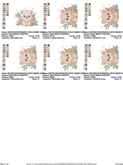 Bear embroidery designs - Baby Boy Bear machine embroidery pattern - Cute Bear with tree trunk file - Instant digital download pes jef dst