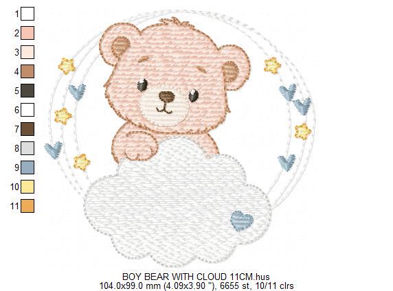 Male Bear with cloud and stars embroidery designs - Baby Boy Teddy Bear machine embroidery pattern - Instant digital download pes jef dst