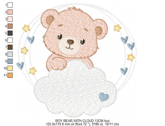 Male Bear with cloud and stars embroidery designs - Baby Boy Teddy Bear machine embroidery pattern - Instant digital download pes jef dst