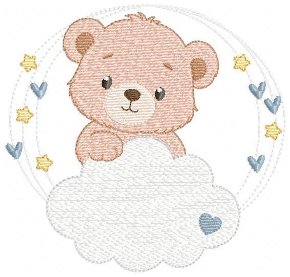 Male Bear with cloud and stars embroidery designs - Baby Boy Teddy Bear machine embroidery pattern - Instant digital download pes jef dst