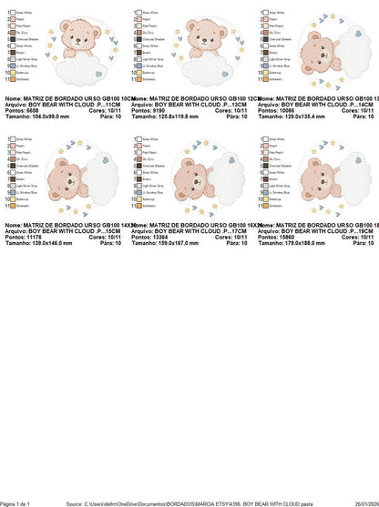 Male Bear with cloud and stars embroidery designs - Baby Boy Teddy Bear machine embroidery pattern - Instant digital download pes jef dst