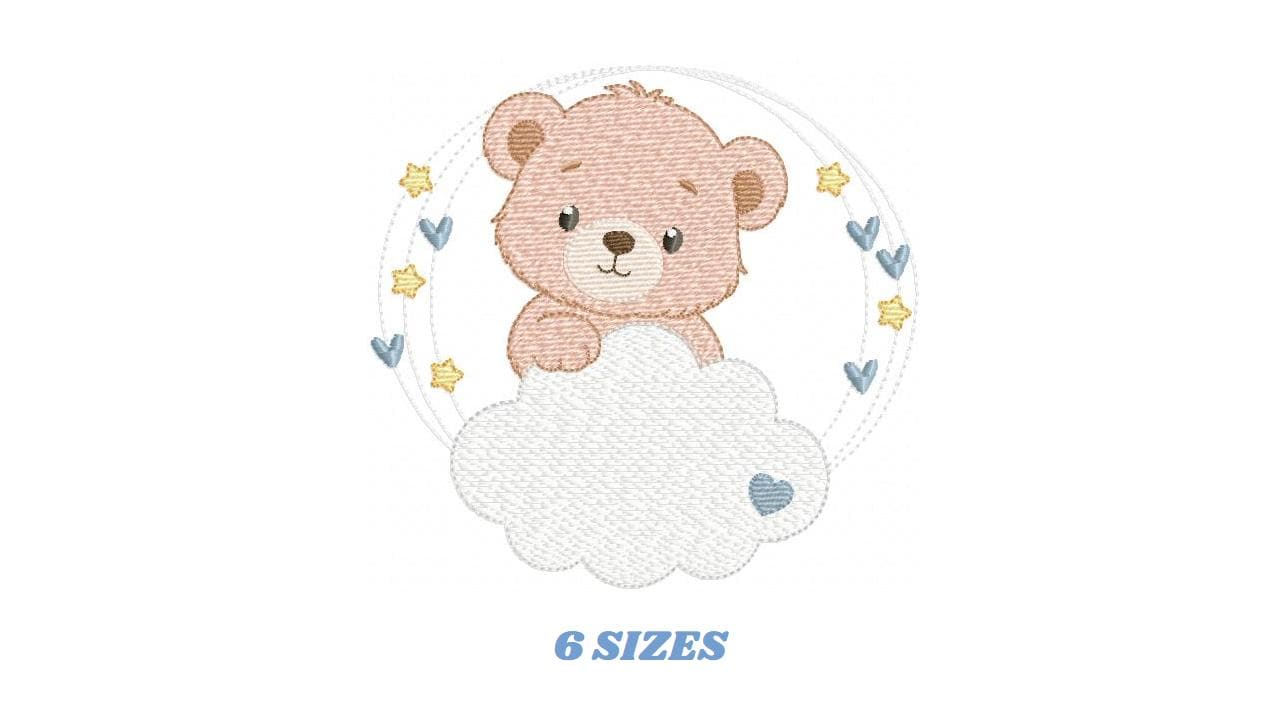 Male Bear with cloud and stars embroidery designs - Baby Boy Teddy Bear machine embroidery pattern - Instant digital download pes jef dst