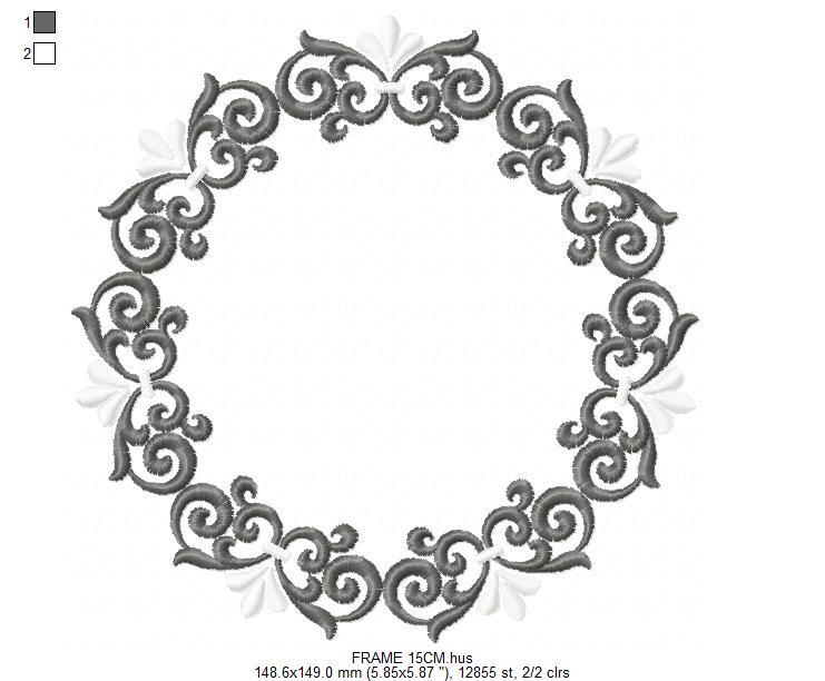 Monogram Wreath embroidery designs - Floral Roses Frame machine embroidery pattern - Kitchen Tea Towel file - Instant digital download pes