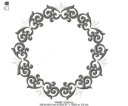 Monogram Wreath embroidery designs - Floral Roses Frame machine embroidery pattern - Kitchen Tea Towel file - Instant digital download pes