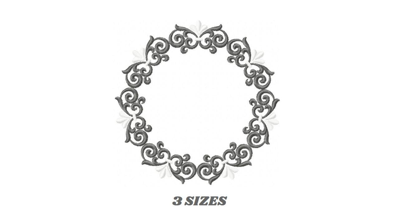 Monogram Wreath embroidery designs - Floral Roses Frame machine embroidery pattern - Kitchen Tea Towel file - Instant digital download pes