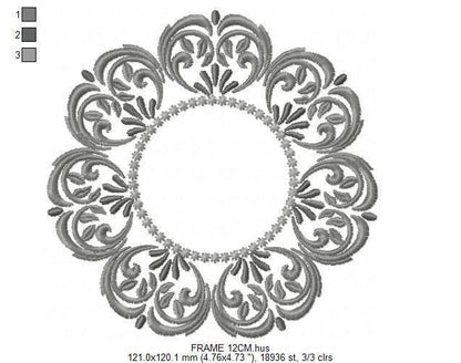 Monogram Frame Wreath embroidery designs - Floral Roses Frame machine embroidery pattern - Kitchen Tea Towel file - Instant digital download
