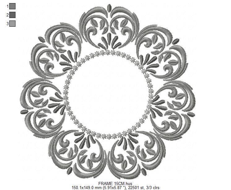 Monogram Frame Wreath embroidery designs - Floral Roses Frame machine embroidery pattern - Kitchen Tea Towel file - Instant digital download