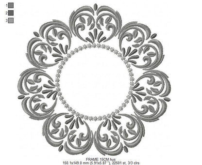 Monogram Frame Wreath embroidery designs - Floral Roses Frame machine embroidery pattern - Kitchen Tea Towel file - Instant digital download