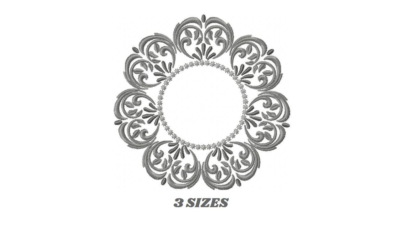 Monogram Frame Wreath embroidery designs - Floral Roses Frame machine embroidery pattern - Kitchen Tea Towel file - Instant digital download