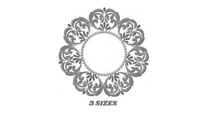 Monogram Frame Wreath embroidery designs - Floral Roses Frame machine embroidery pattern - Kitchen Tea Towel file - Instant digital download