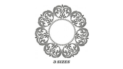 Monogram Frame Wreath embroidery designs - Floral Roses Frame machine embroidery pattern - Kitchen Tea Towel file - Instant digital download