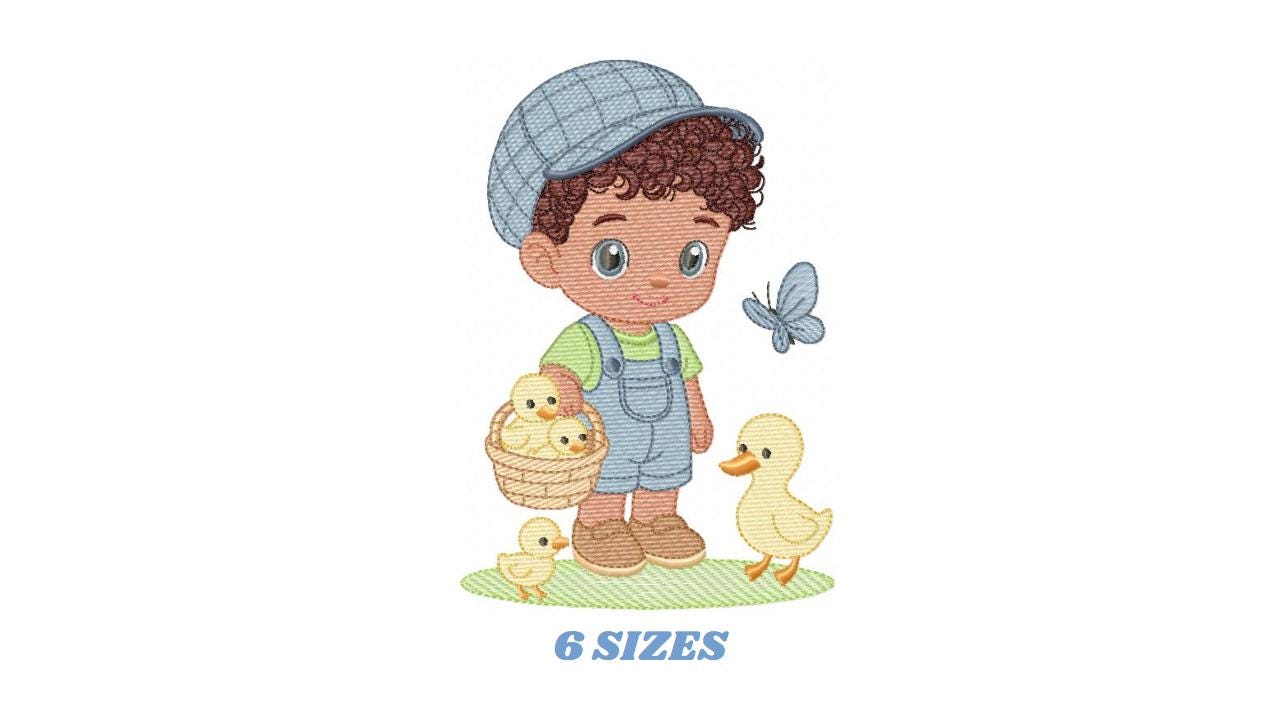 Baby Boy Farmer embroidery design - Boy with hat and ducks machine embroidery pattern - Ranch Horse Farm file - Instant download pes jef dst
