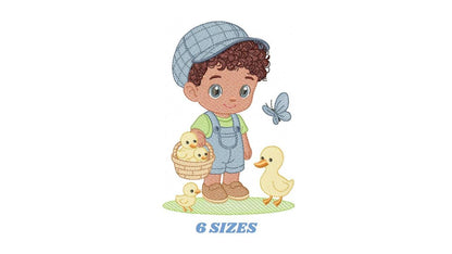 Baby Boy Farmer embroidery design - Boy with hat and ducks machine embroidery pattern - Ranch Horse Farm file - Instant download pes jef dst