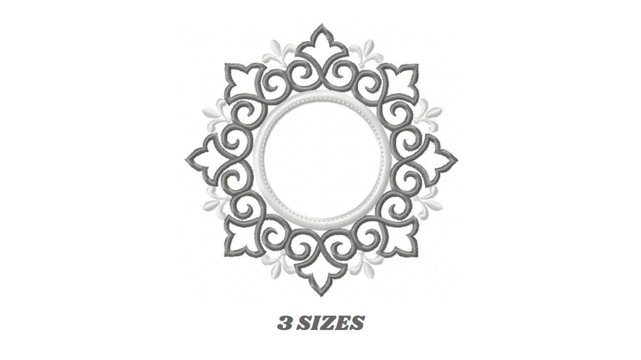 Monogram Wreath embroidery designs - Floral Roses Frame machine embroidery pattern - Kitchen Tea Towel file - Instant digital download pes