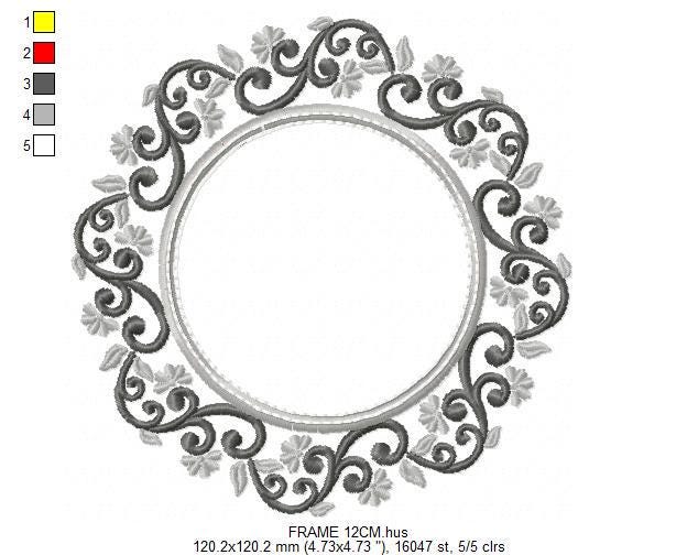 Monogram Wreath embroidery designs - Floral Roses Frame machine embroidery pattern - Kitchen Tea Towel file - Instant digital download pes