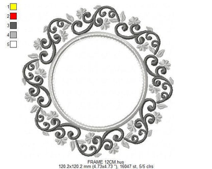 Monogram Wreath embroidery designs - Floral Roses Frame machine embroidery pattern - Kitchen Tea Towel file - Instant digital download pes