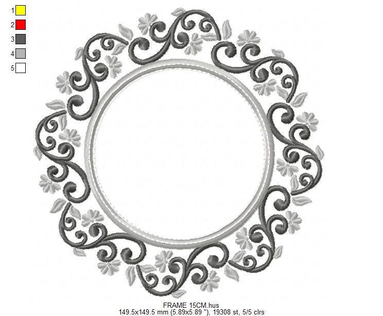 Monogram Wreath embroidery designs - Floral Roses Frame machine embroidery pattern - Kitchen Tea Towel file - Instant digital download pes