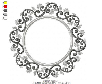 Monogram Wreath embroidery designs - Floral Roses Frame machine embroidery pattern - Kitchen Tea Towel file - Instant digital download pes