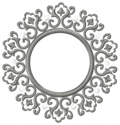 Monogram Wreath embroidery designs - Floral Roses Frame machine embroidery pattern - Kitchen Tea Towel file - Instant digital download pes