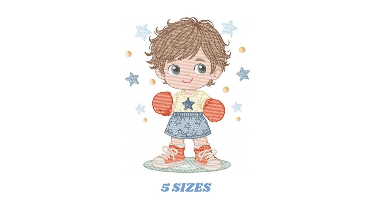Boxer Boy embroidery designs - Baby Boy athlete machine embroidery file - Fighter Pugilist file - Instant digital download pes jef dst hus