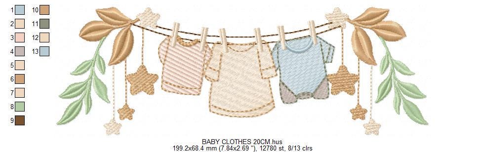 Baby boy with clothes line embroidery designs - Newborn machine embroidery pattern - Gender Reveal Party - Instant digital download pes jef