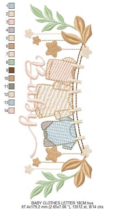 Baby boy with clothes line embroidery designs - Newborn machine embroidery pattern - Gender Reveal Party - Instant digital download pes jef