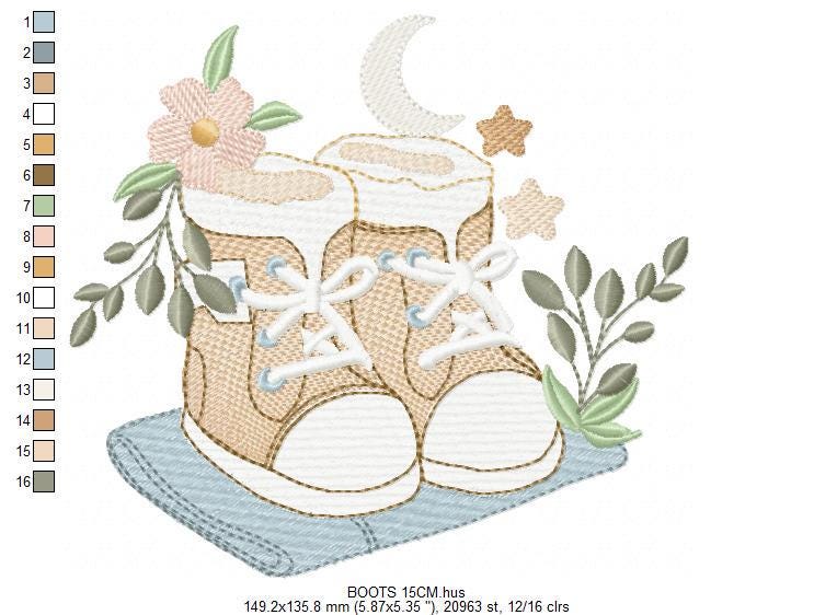Baby Boy shoes embroidery designs - High-top sneakers boots machine embroidery pattern - Baby boy file - Instant digital download pes jef